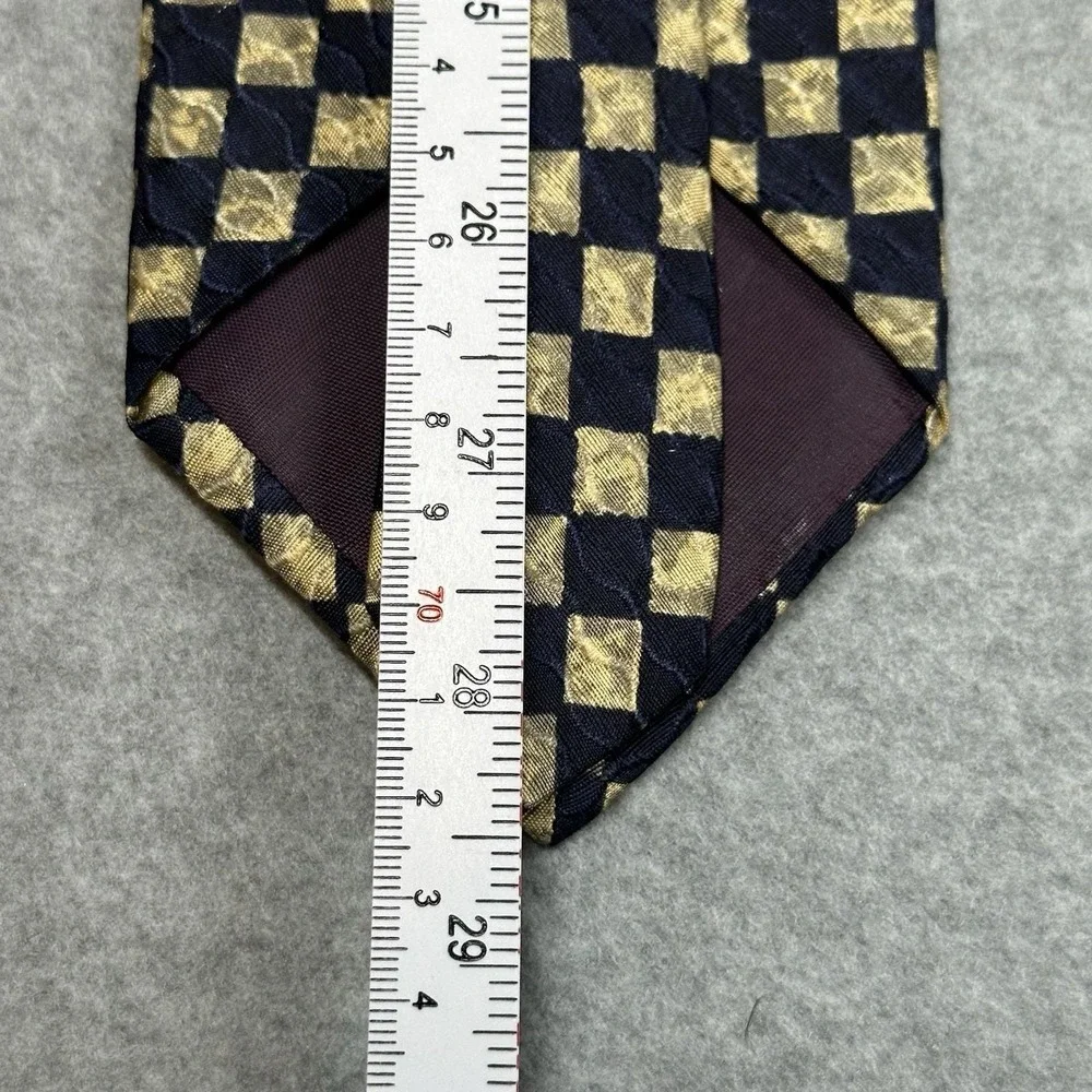 Vintage Structure Silk Tie Navy Gold Geometric USA‎ Made Classic